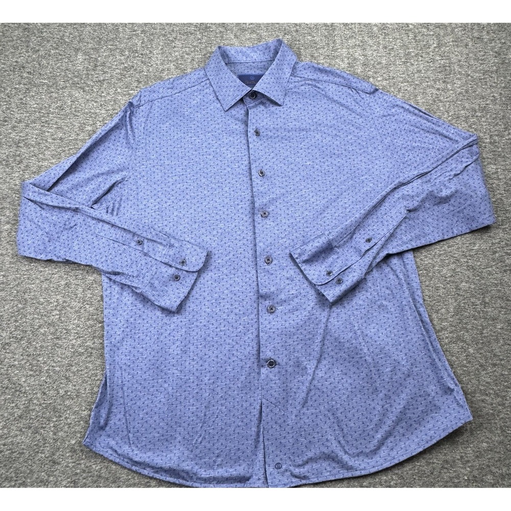 David Donahue Fusion Men's Dress Button Up Shirt Size L/XL  17‎ Blue Flower